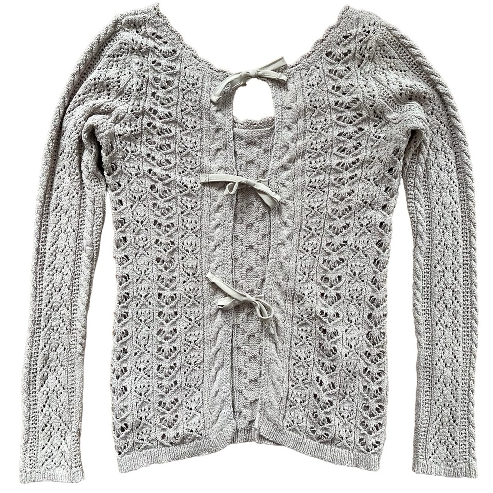 Free People Fitted Textured Knit Sweater with Open Ribbon Tie Back - Picture 3 of 8
